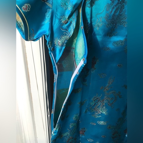 🐉 STUNNING *NEW* TURQUOISE CHINESE CHEONGSHAM QIPAO DRESS 👗 SIZE MED US SZ 2 - Picture 7 of 14